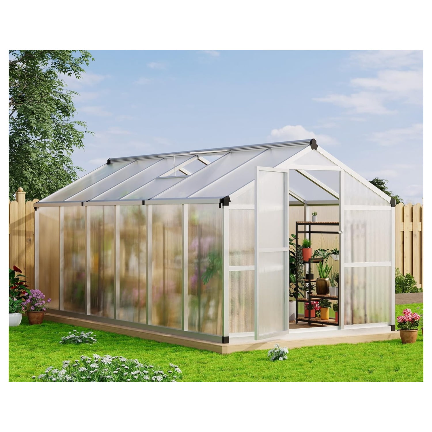 Greenhouse for Outdoors, Large Aluminum Greenhouses with Roof Vent and Quick Setup Structure, Greenhouse Heavy Duty with PC Panels, Walk-in Green Houses for Winter Garden,Backyard,Patio,Lawn
