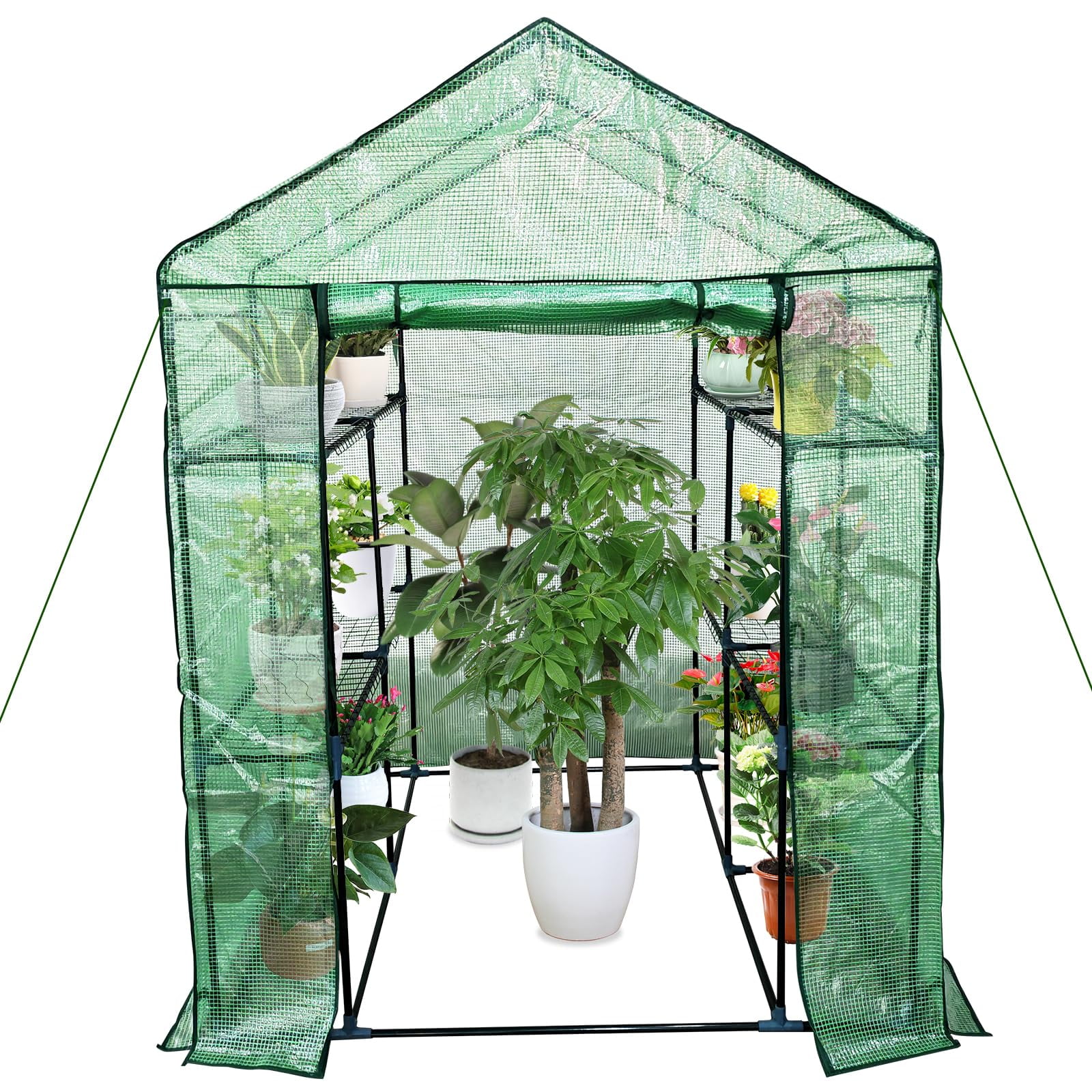 Greenhouse for Outdoors,Walk in 3-Tier 6 Shelves Green House w/ Roll-Up Zippered Door Anchors and Ropes,Waterproof & UV Protected Plant Garden Hot House for Garden Patio Backyard