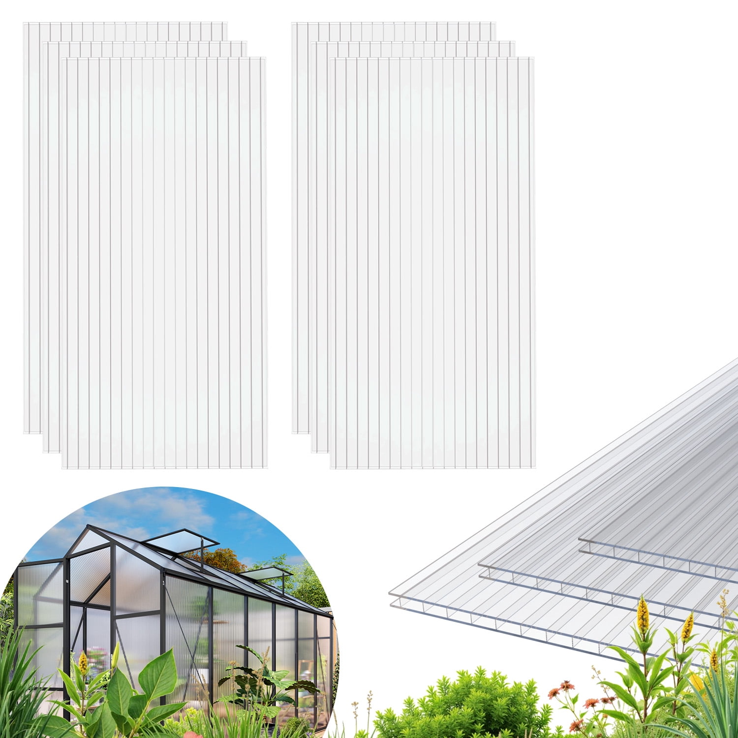 Greenhouse Panel, 4x2 FT 16 Pack UV Blocking Polycarbonate Sheet for Garden Farm Greenhouse, Transparent