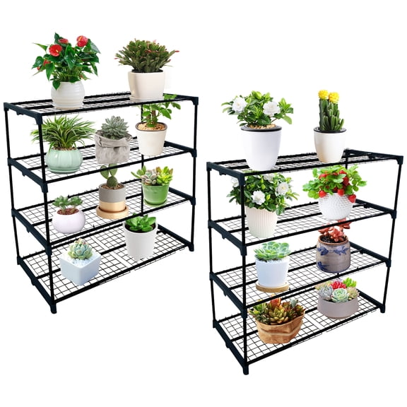 Greenhouse Shelves for Plants,4 Tier 2 Pack Plant Display Rack Shelf Stand,Home Storage Organizer Shelf Unit, Flower Pot Holder for Home Balcony Yard Indoor Outdoor