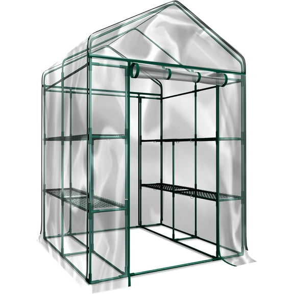 Greenhouse - Walk in Greenhouse with 8 Sturdy Shelves and PVC Cover for Indoor or Outdoor Use - 56 x 56 x 76-Inch Green House by