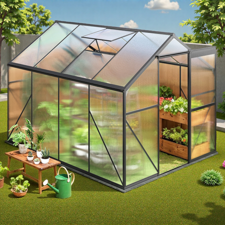 Greenhouse for Outside, Lofka 8x6 FT Greenhouse with Sliding Door and Adjustable Roof Vent, Walk-in Outdoor Greenhouse for Patio & Garden