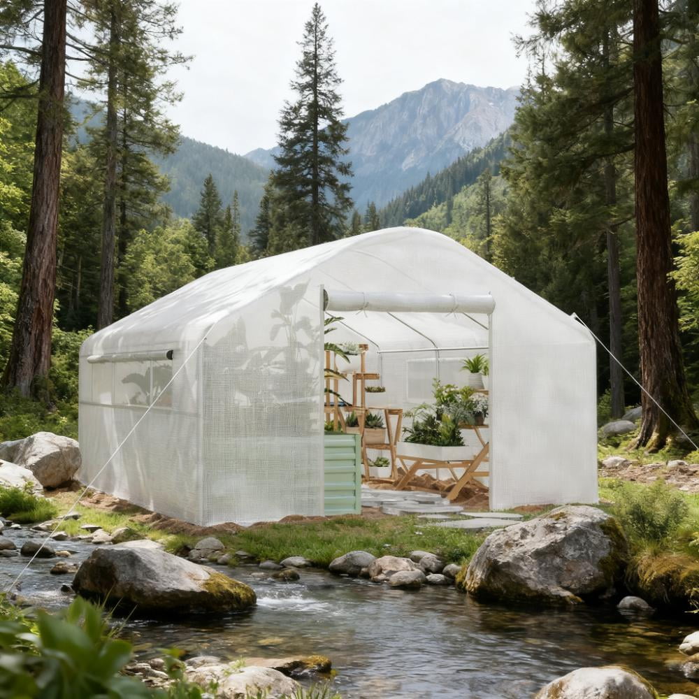 Greenhouse with Upgraded Galvanized Steel Frame and Large Windows, 13' x 10' x 6.5'
