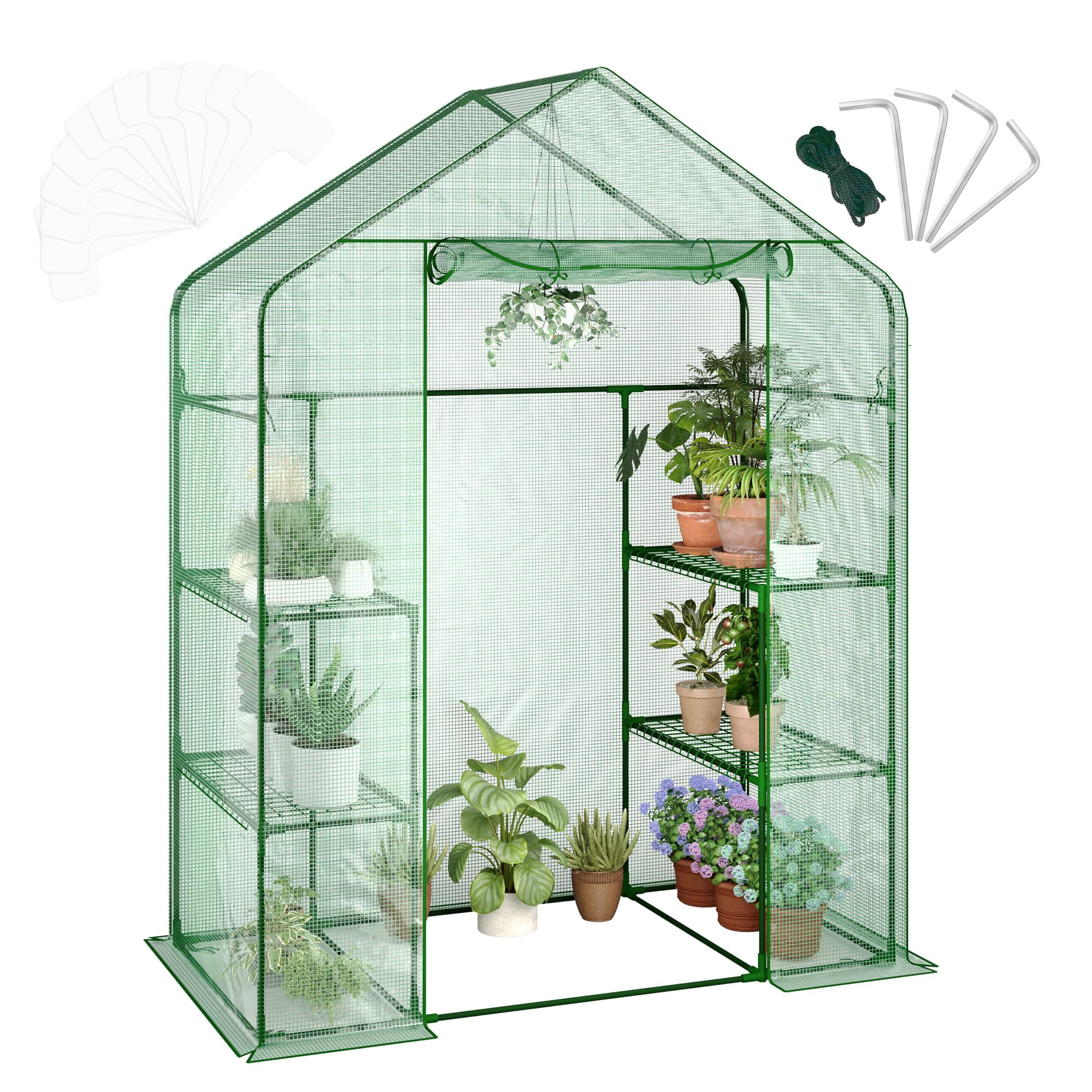 Greenhouses for Outdoors with 4 Wire Shelves, 57 x 29 x 77 inch Portable Greenhouse with Thicken PE Cover, Roll-up Zipper Door, Walk-in Green Houses