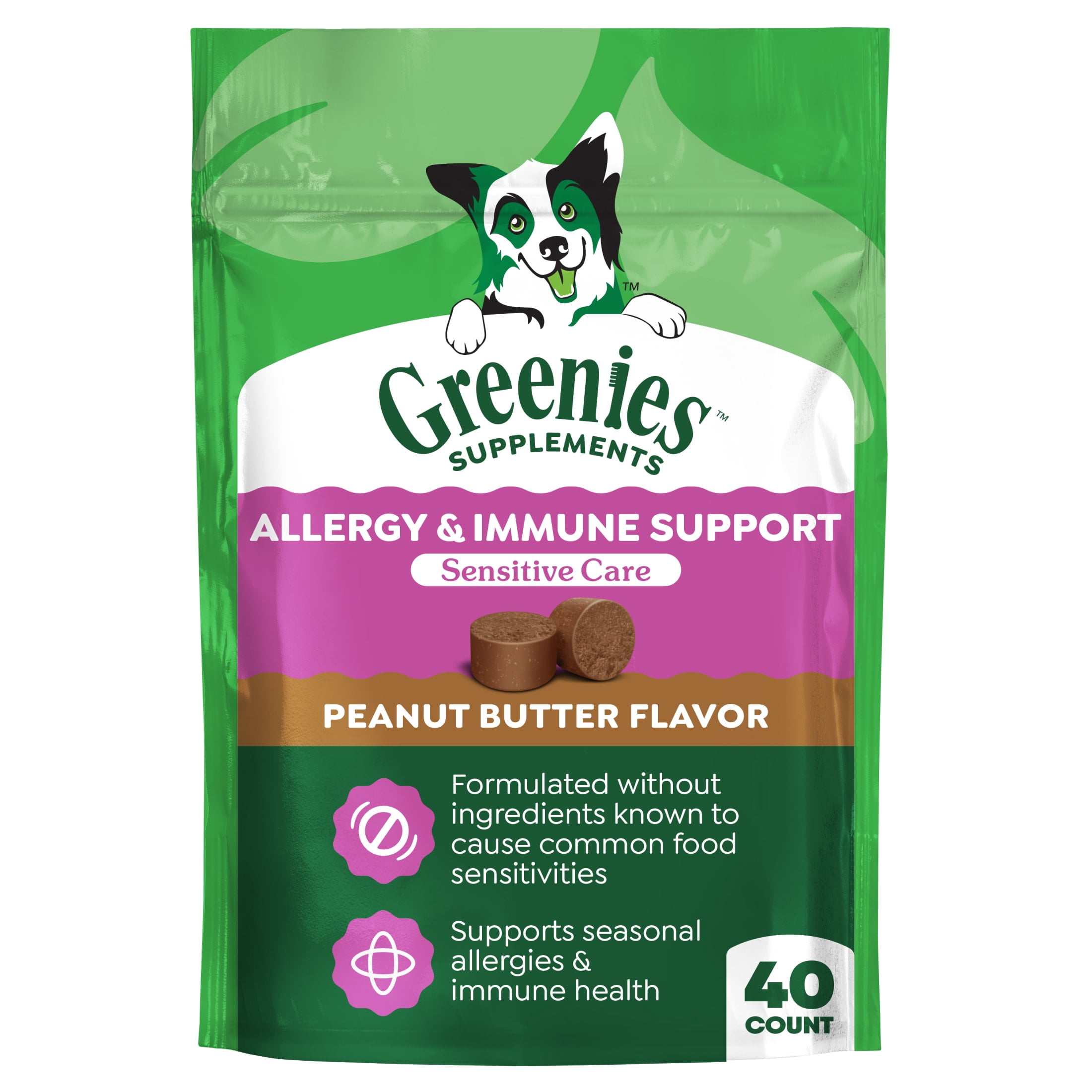 Greenies Supplements Peanut Butter Flavor Allergy & Immune Support Dog Chews, 7.76 oz Pouch