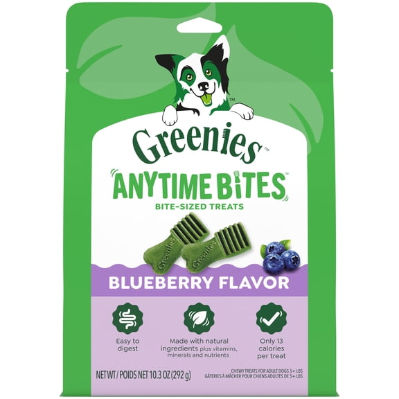 Greenies Anytime Bites Blueberry Flavor Bite-Size Dental Chew Treats for Dogs, 10.3 oz Pouch