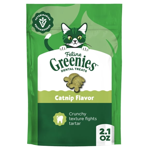 Greenies Feline Catnip Flavor Adult Natural Dental Cat Treats, 2.1 Oz Pouch