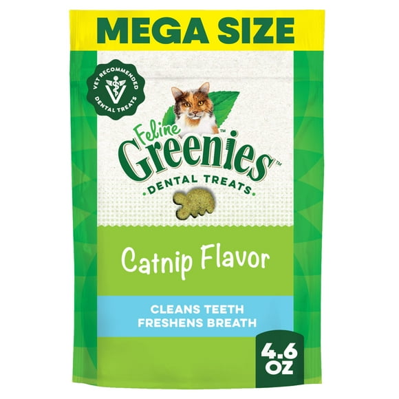 Greenies Feline Catnip Flavor Adult Natural Dental Cat Treats, 4.6 oz Pouch