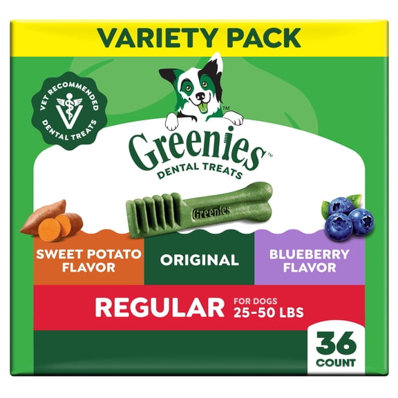 Greenies Adult Natural Dental Dog Treats 3 Flavors, Regular Size, (3) 12 oz Packs (36 Count)