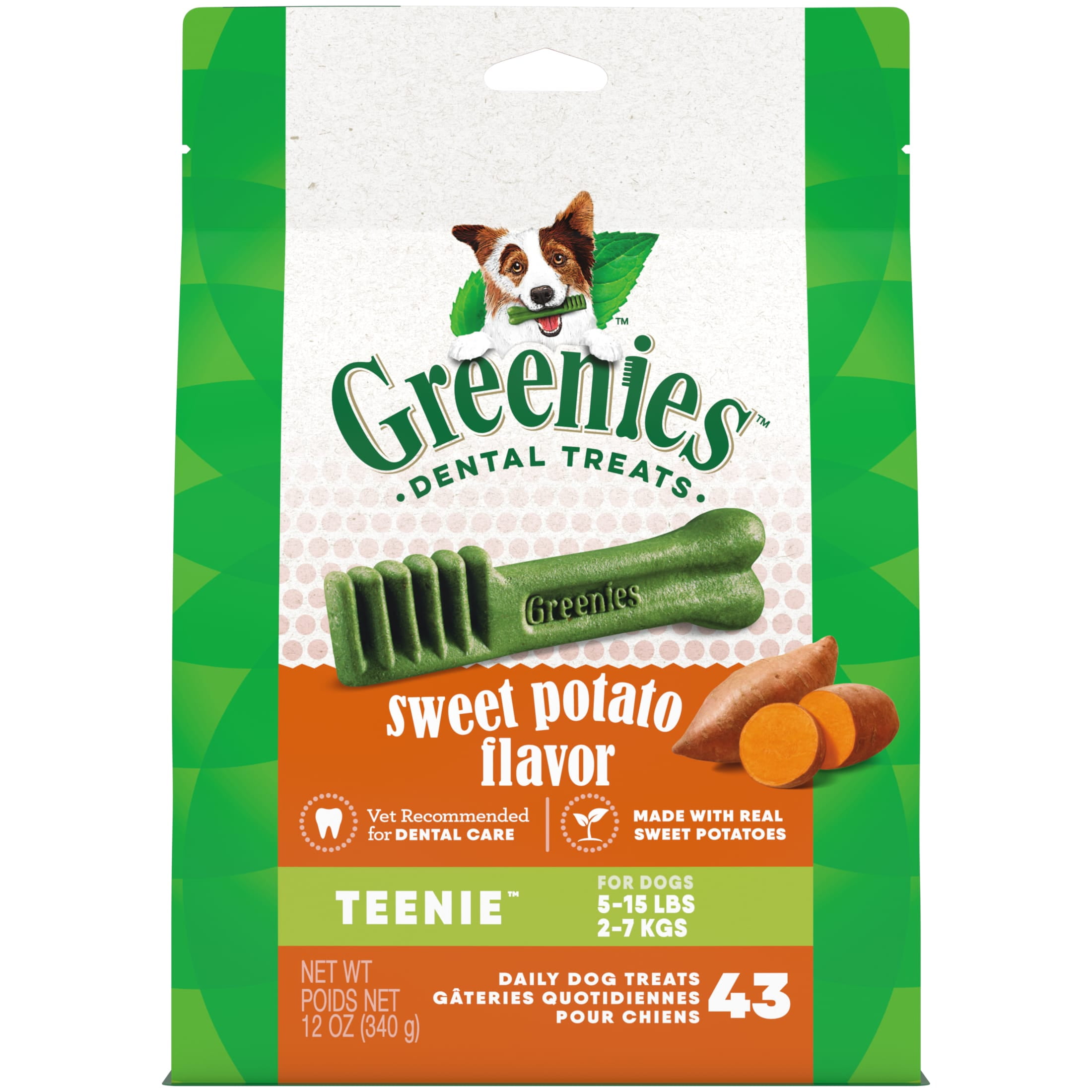 Greenies Teenie Natural Dog Dental Treats, Sweet Potato Flavor, 12 Oz Pack (43 Treats)