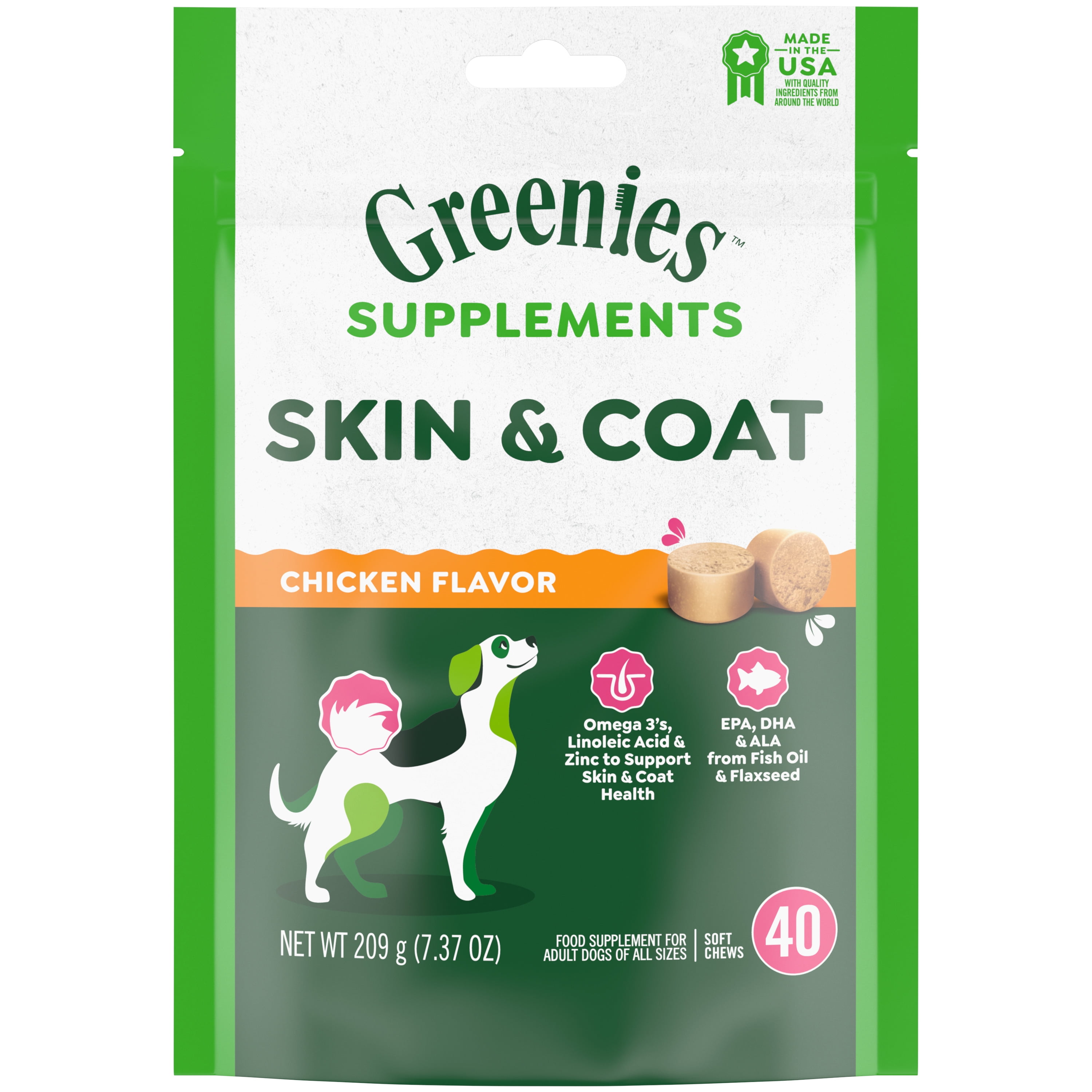 Greenies Dog Skin & Coat Supplements with Fish Oil, Chicken Flavor, 7.