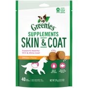 Greenies Dog Skin & Coat Supplements with Fish Oil for Dogs, Chicken Flavor, 40 Ct Soft Dog Chews