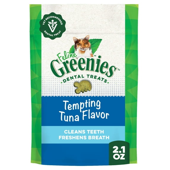 Greenies Feline Tempting Tuna Flavor Adult Natural Dental Cat Treats, 2.1 oz Pouch