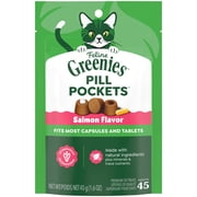 Greenies Feline Salmon Flavor Pill Pockets For Cats Soft Cat Treats, 1.6 oz Pouch 45 Count