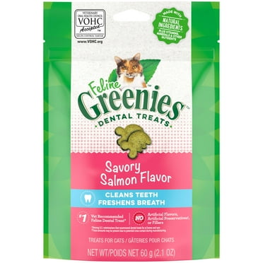 Greenies Feline Savory Salmon Flavor Dental & Crunchy Treat For Cat, 2.1 Oz