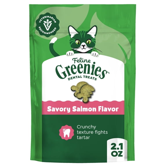 Greenies Feline Savory Salmon Flavor Adult Natural Dental Cat Treats, 2.1 oz Pouch
