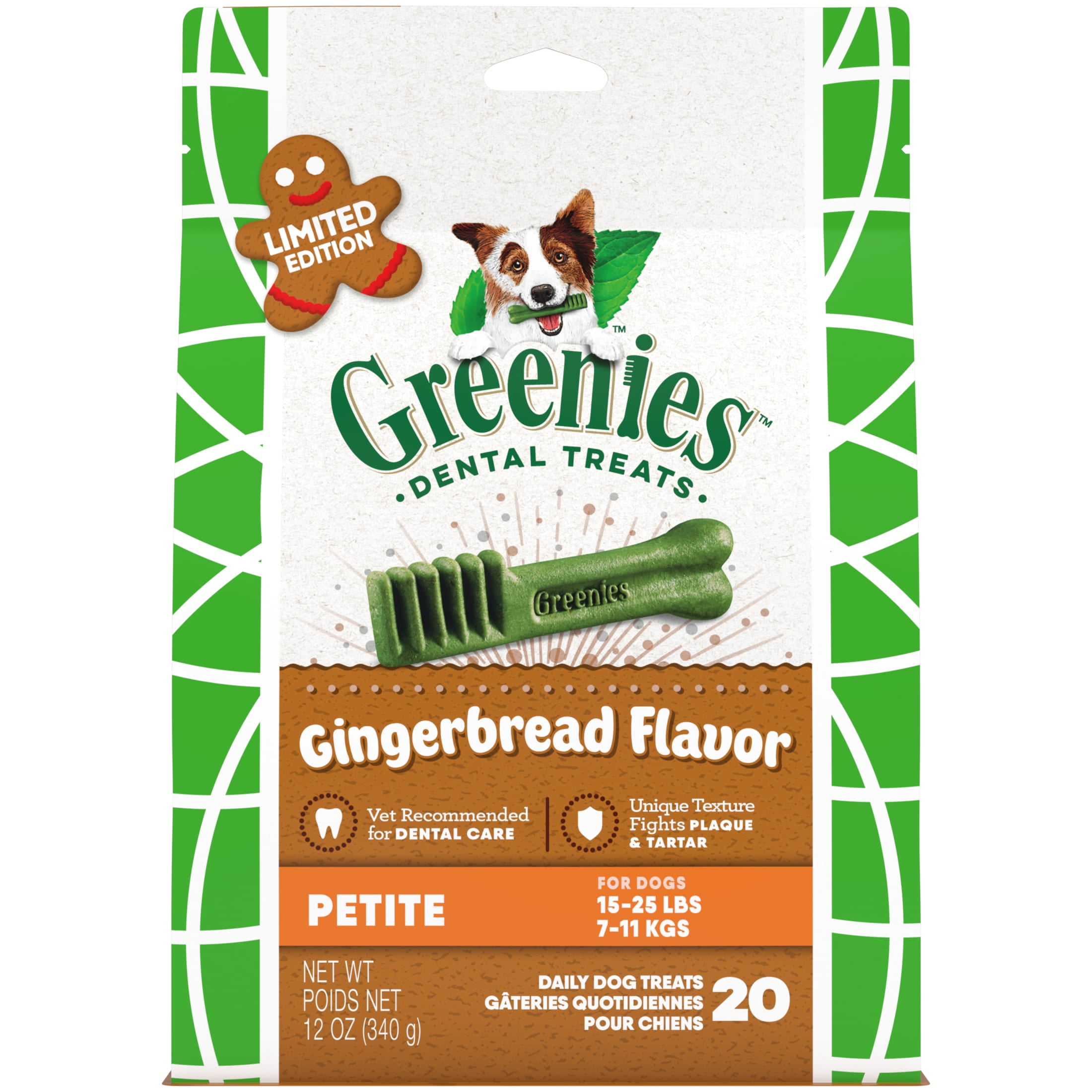 Greenies Gingerbread Flavor Petite Size Dental Care Chew Treats For Dogs, 12 Oz (20 Pack)
