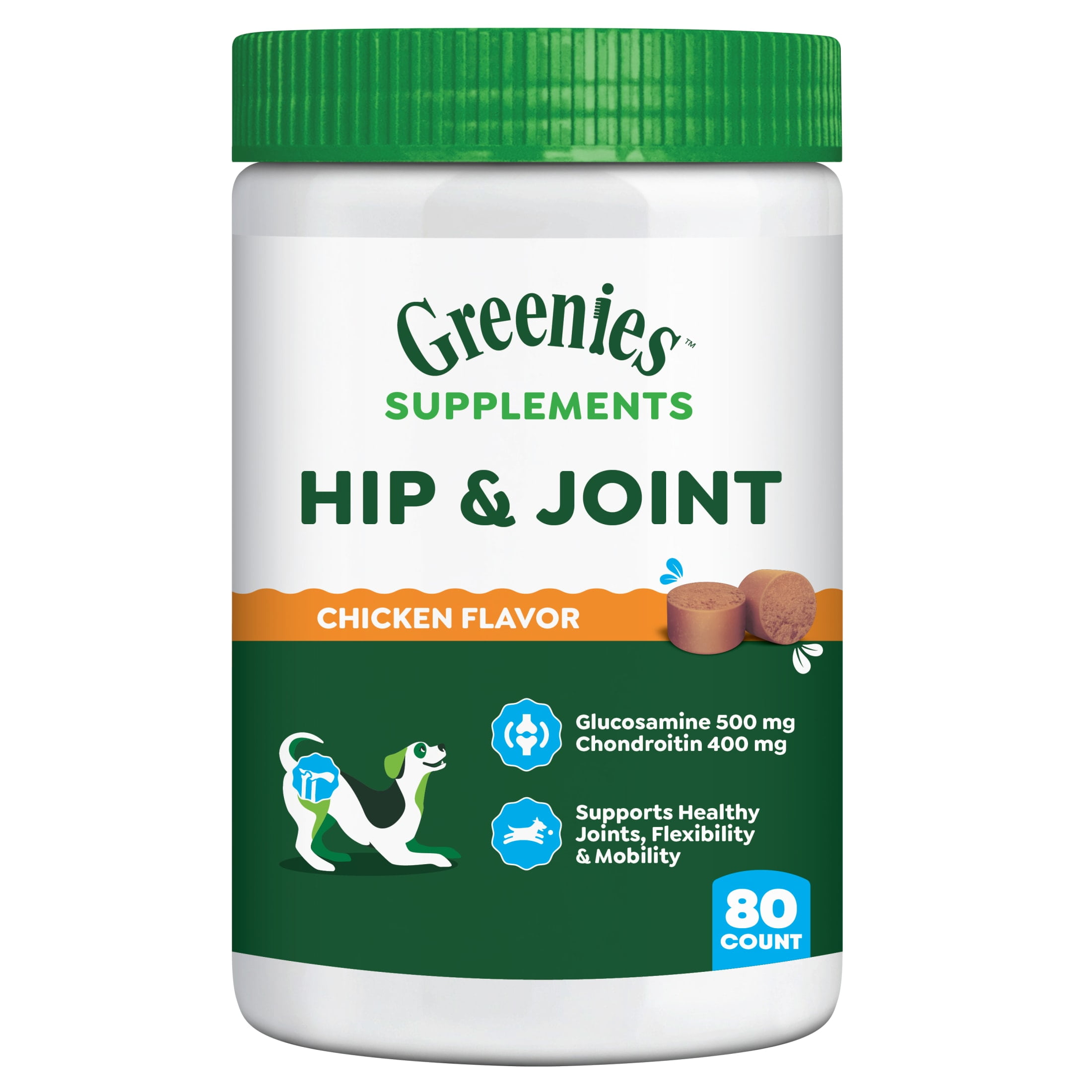 Greenies Hip and Joint Supplements for Dogs, Chicken Flavor, 16.2 oz, 80-Count Soft Chews