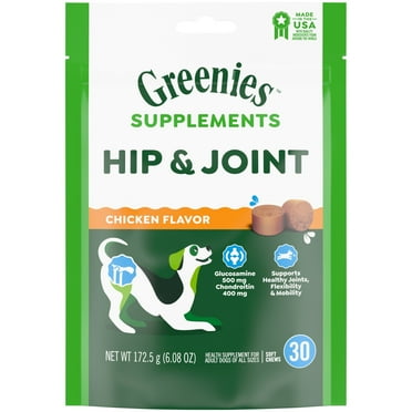 Greenies Hip And Joint Supplements For Dogs, Chicken Flavor, 6.08 Oz, 30-Count Soft Chews