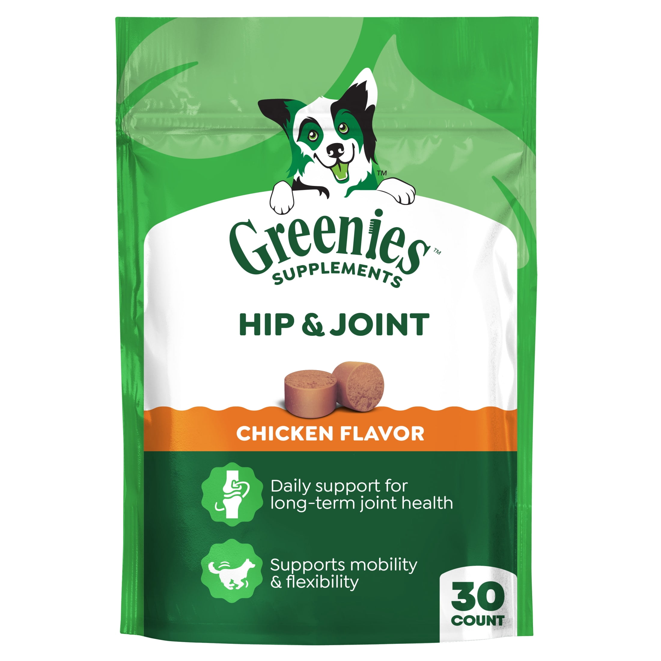 Greenies Supplements Chicken Flavor Hip and Joint Chews for Dogs, 6.08 oz Pouch, 30 Count