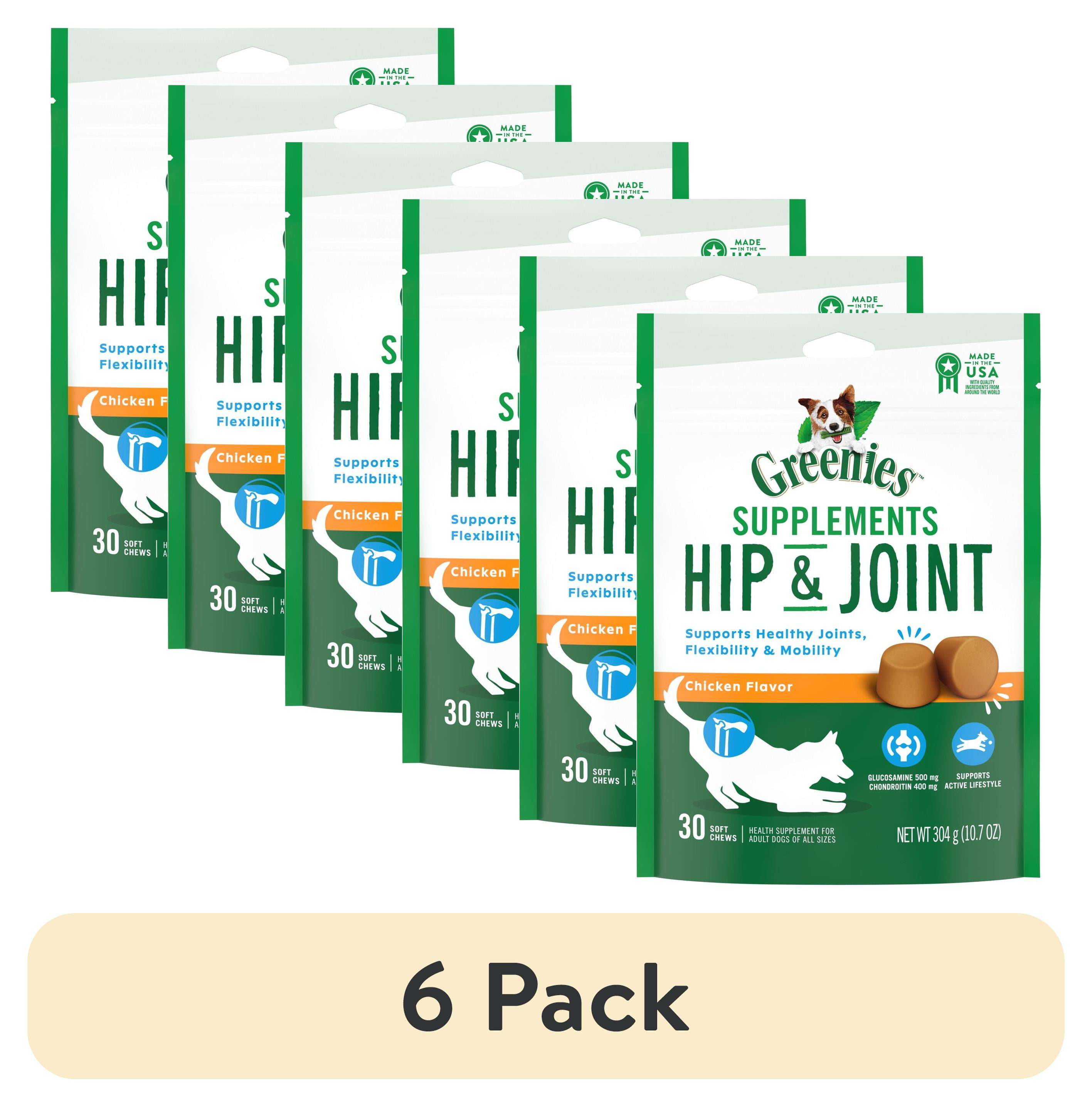 (6 pack) Greenies Hip and Joint Supplement Soft Chews for Dogs, Chicken