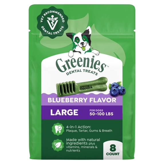 Greenies Blueberry Flavor Adult Natural Dental Dog Treats Large Size, 12 oz Pack (8 Count)