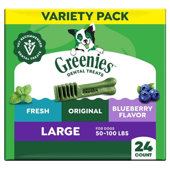 Greenies Adult Natural Dental Dog Treats 3 Flavors, Large Size, (3) 12 oz Packs (24 Count)