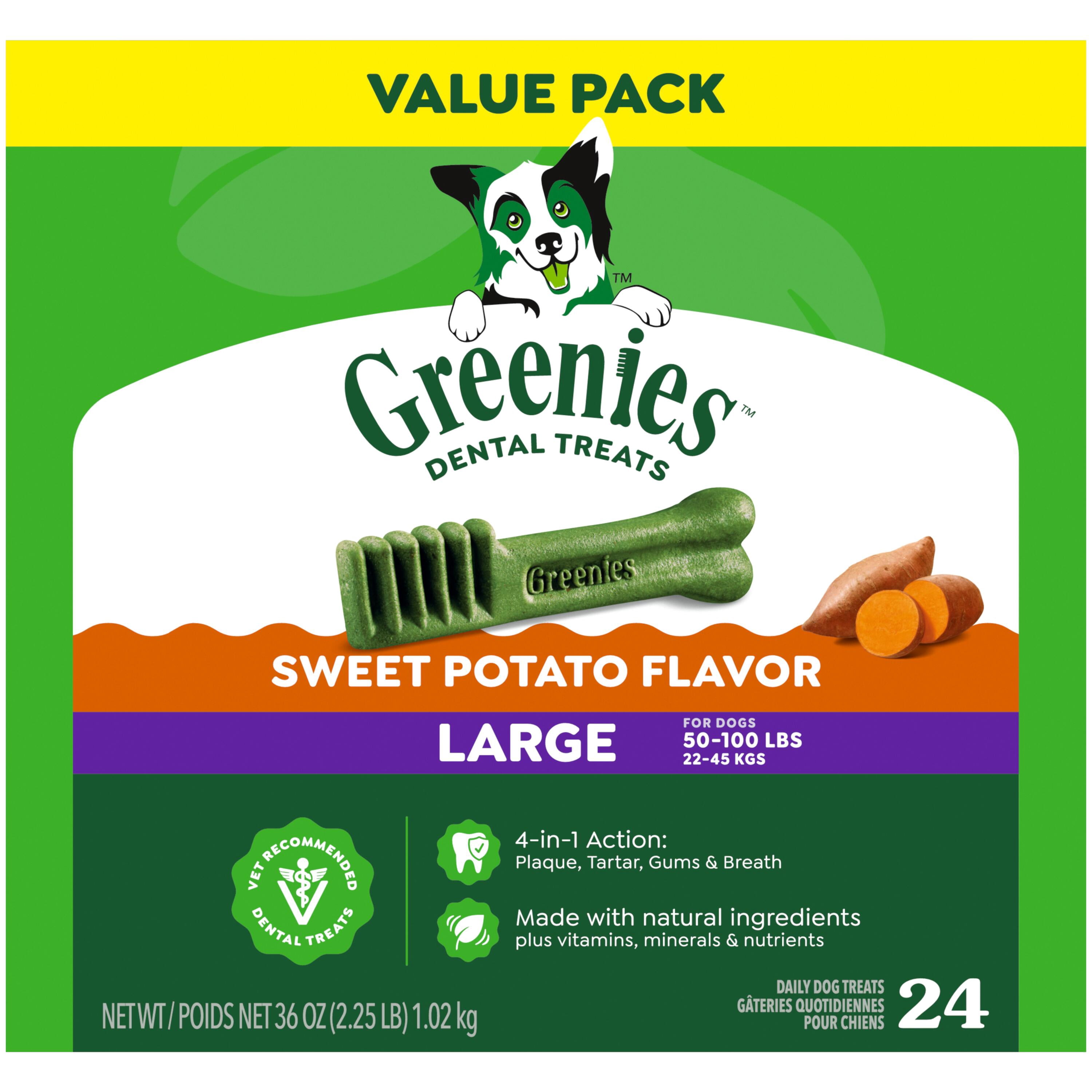 Greenies Sweet Potato Flavor Adult Natural Dental Dog Treats Large Size, 36 oz Pack (24 Count)