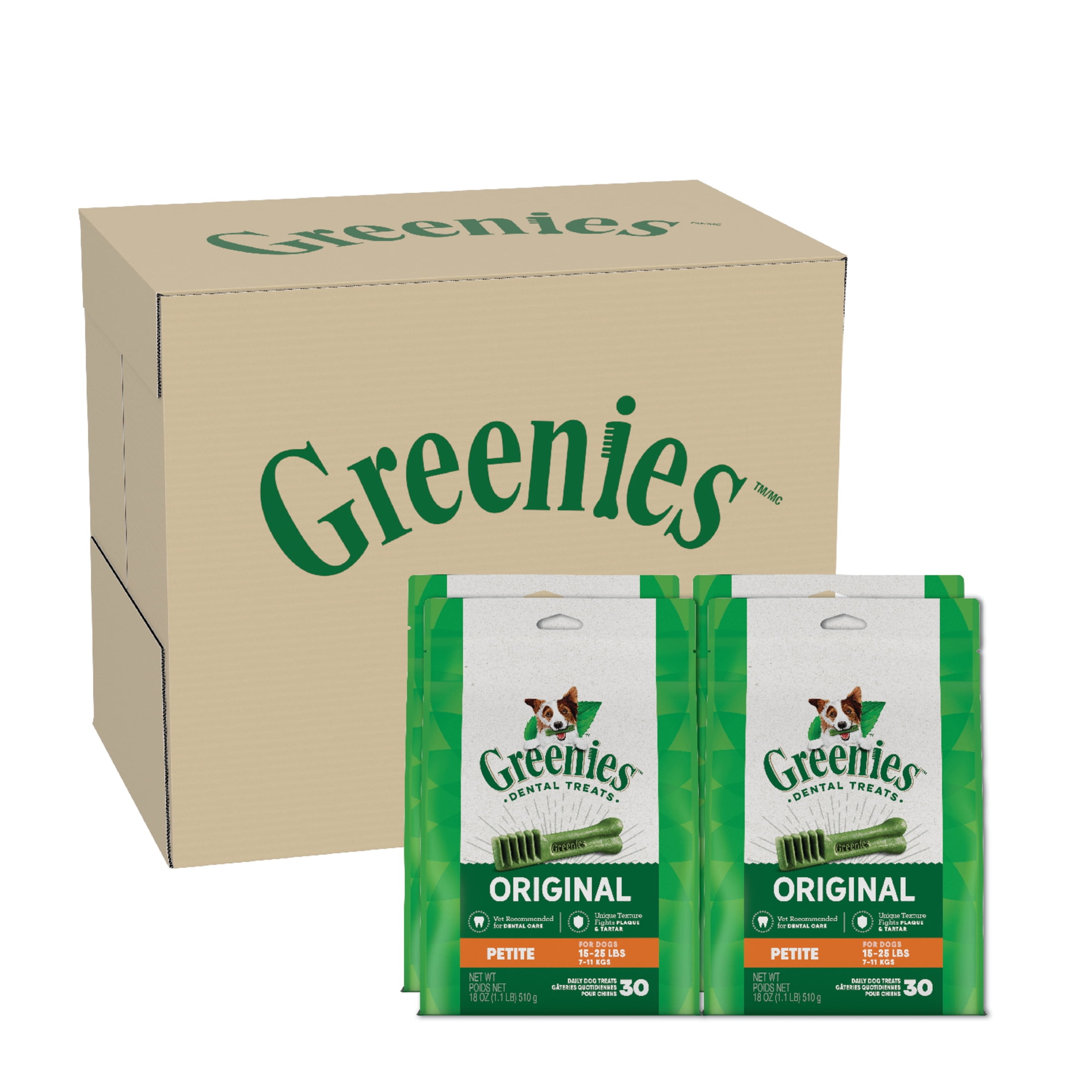 Greenies Original Petite Natural Dog Dental Care Chews Oral Health Dog Treats, 72 Oz Pack (120 Treats)