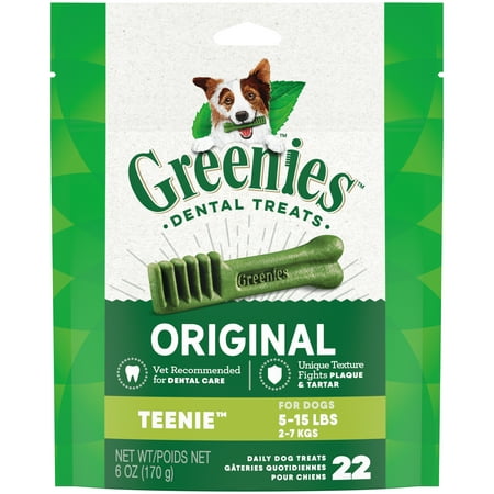 Greenies Original Flavor Teenie Size Dental Chew Treats for Dogs, 6 oz Pack (22 Treats)