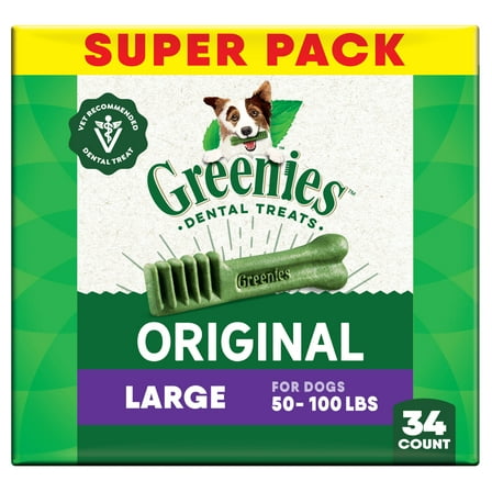 Greenies Original Flavor Adult Natural Dental Dog Treats Large Size, 54 oz Pack (34 Count)