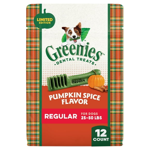 Greenies Pumpkin Spice Flavor Adult Natural Dental Dog Treats Regular Size, 12 oz Pack (12 Count)