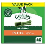 Greenies Original Flavor Adult Natural Dental Dog Treats Petite Size, 36 oz Pack 60 Count