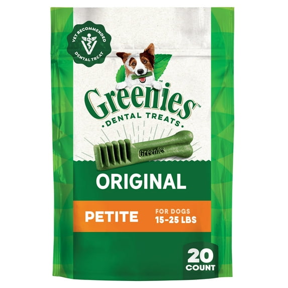 Greenies Original Flavor Adult Natural Dental Dog Treats Petite Size, 12 oz Pack (20 Count)