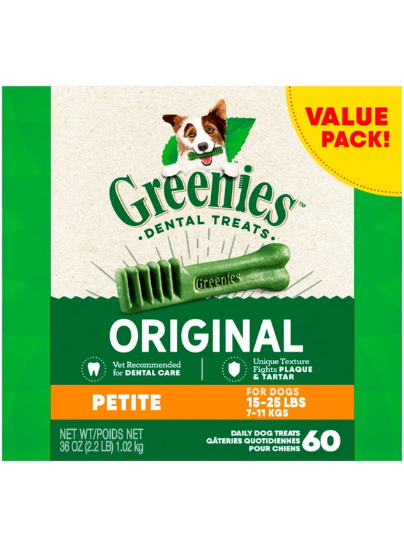 Greenies Original Petite Size 60 count 36 oz  Dental Chew Treats for Dogs
