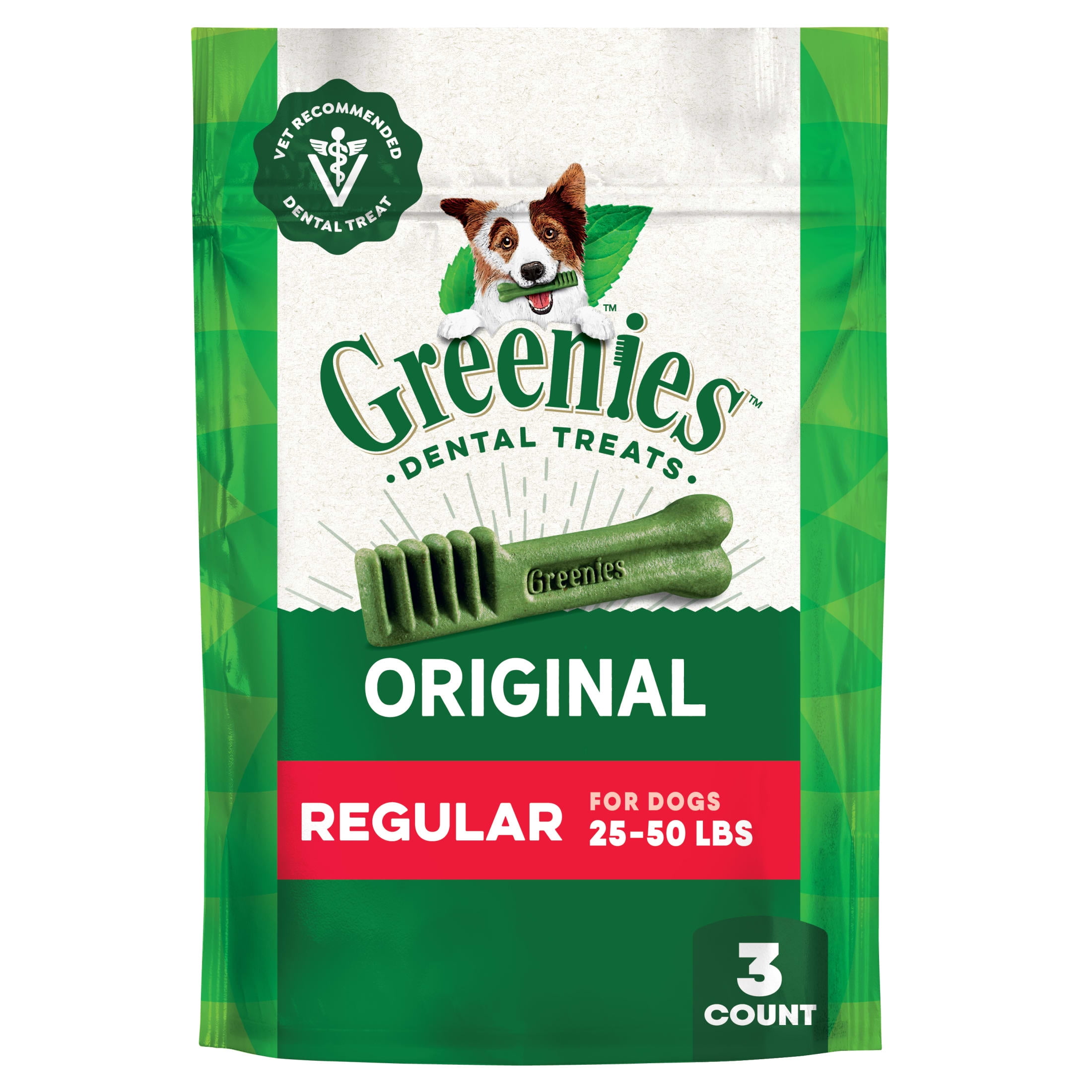 Greenies Original Flavor Adult Natural Dental Dog Treats Regular Size, 3 oz Pack (3 Count)