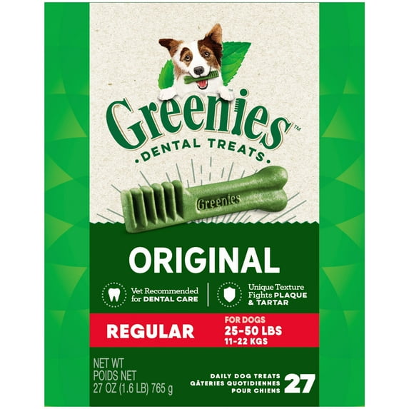 Greenies Original Regular Natural Dental Care Dog Treats, 27 Oz Pack (27 Treats)