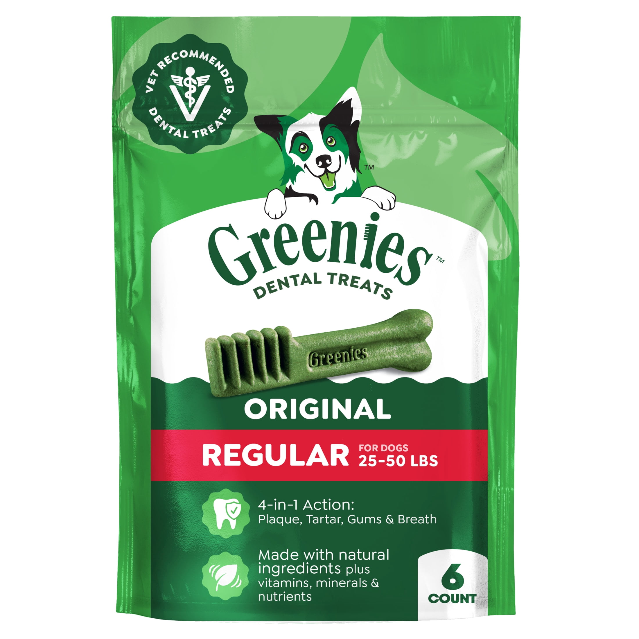 Greenies Original Flavor Adult Natural Dental Dog Treats Regular Size, 6 oz Pack (6 Count)