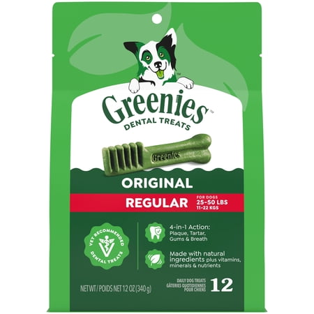 Greenies Original Flavor Adult Natural Dental Dog Treats Regular Size, 12 oz Pack (12 Count)