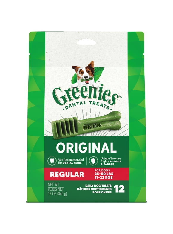 Greenies Original Regular Size Natural Dental Dog Treats, 12 oz Pack (12 Treats)