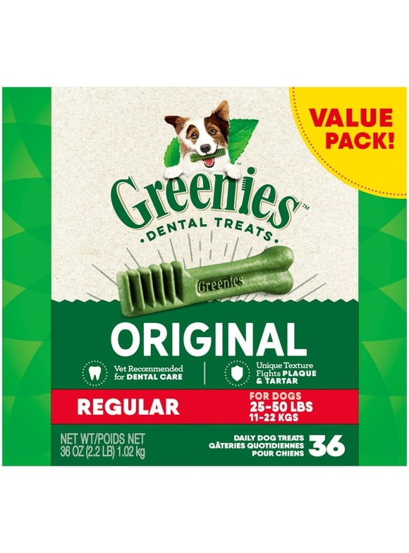 Greenies Original Regular Size Natural Dental Treats for Dogs, 36 oz. Pack, Shelf-Stable