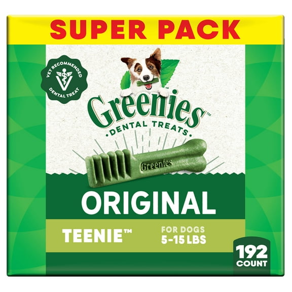 Greenies Original Flavor Adult Natural Dental Dog Treats Teenie Size, 54 oz Pack (192 Count)