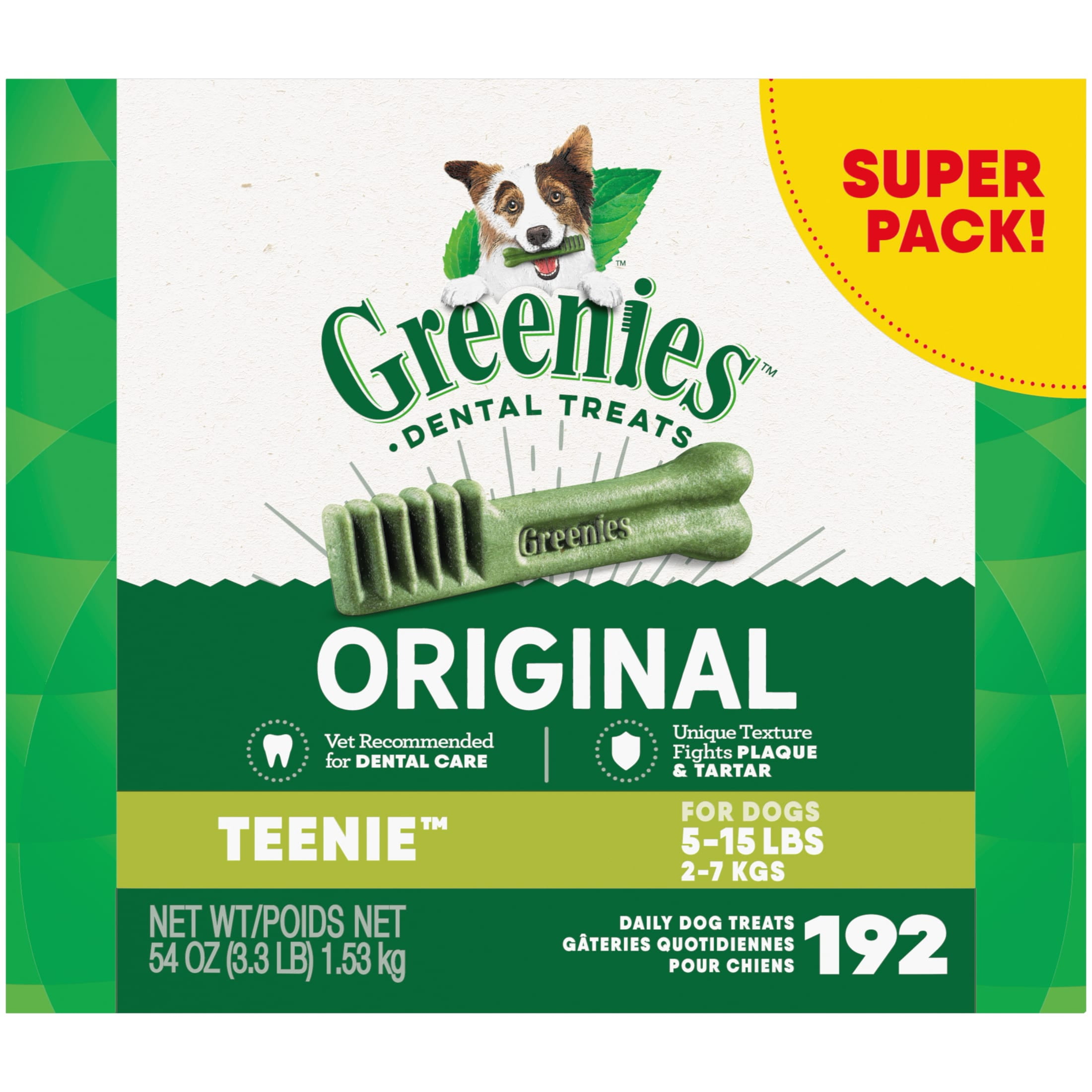 Greenies Original Teenie Natural Dental Care Dog Treats, 54 Oz Box (192 Treats)