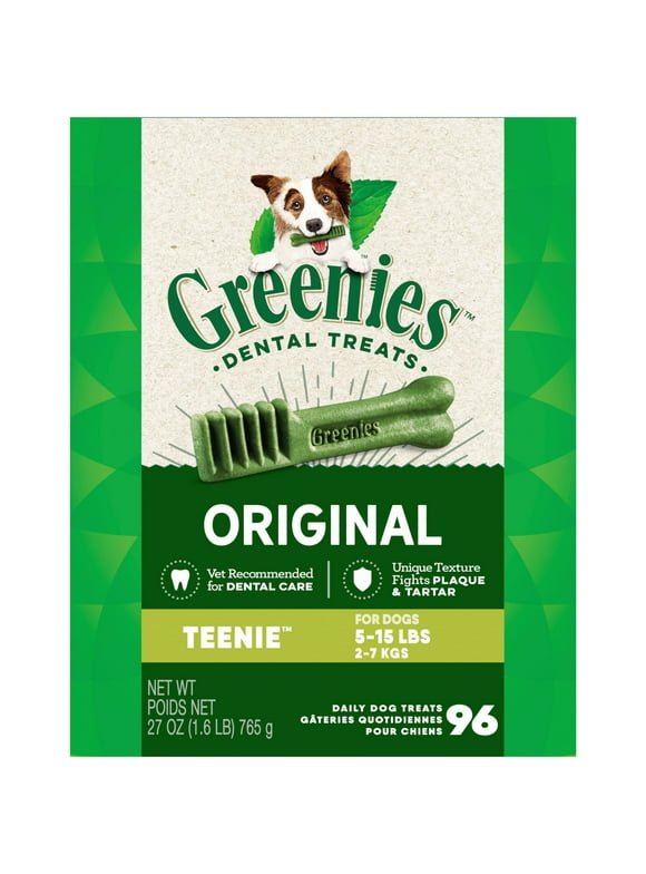 Greenies Original Teenie Natural Dog Dental Care Chews Oral Health Dog Treats, 27 Oz Pack (96 Treats)