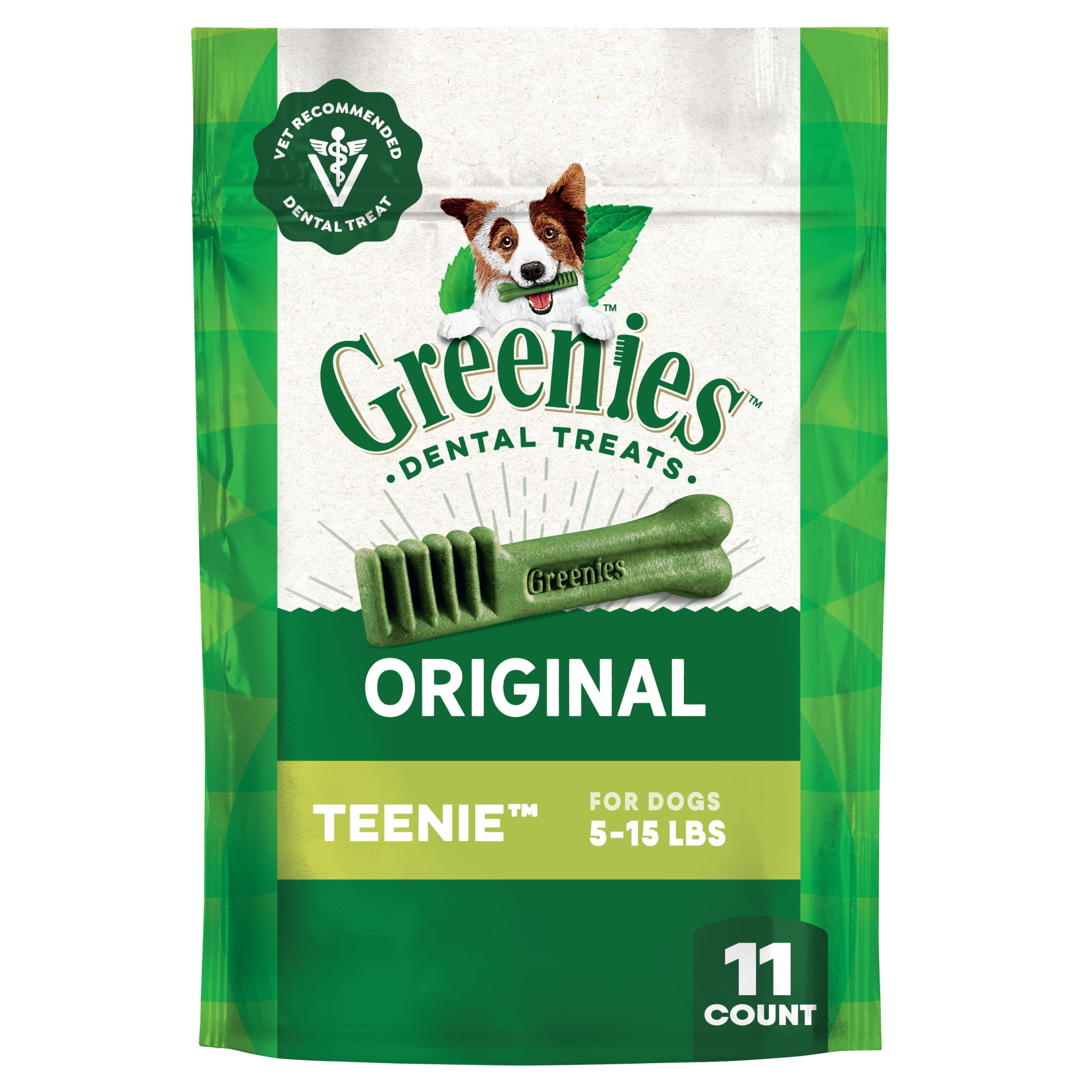 Greenies Original Flavor Adult Natural Dental Dog Treats Teenie Size, 3 oz Pack (11 Count)