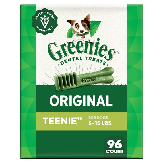 Greenies Original Flavor Adult Natural Dental Dog Treats Teenie Size, 27 oz Pack (96 Count)