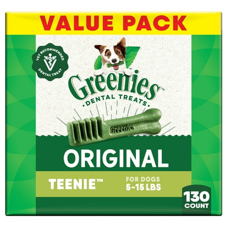 Greenies Original Flavor Adult Natural Dental Dog Treats Teenie Size, 36 oz Pack (130 Count)