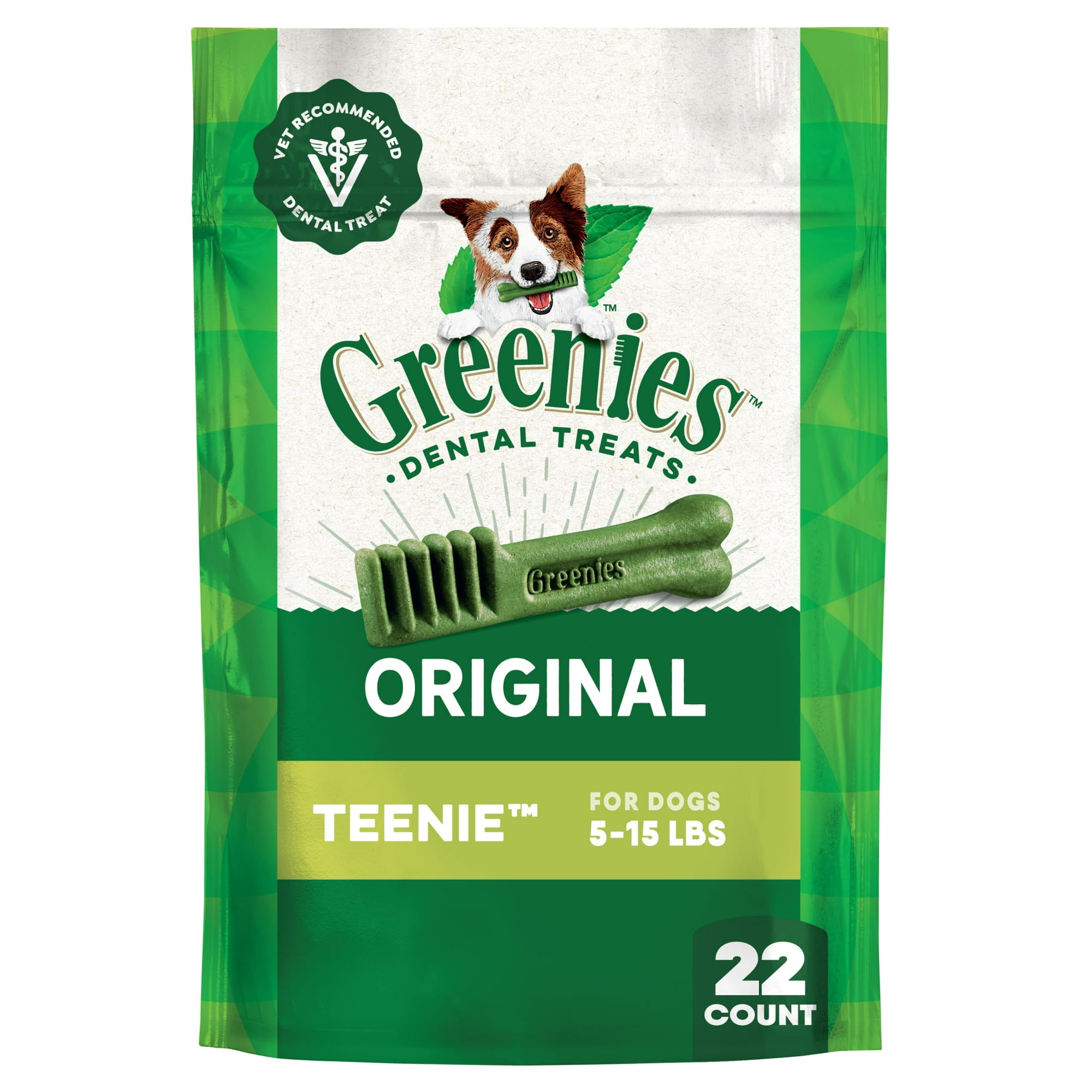 Greenies Original Flavor Adult Natural Dental Dog Treats Teenie Size, 6 oz Pack (22 Count)
