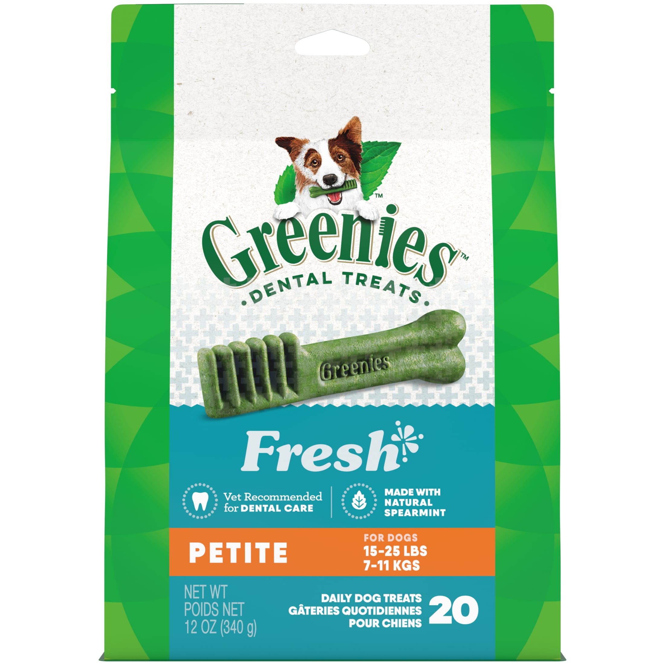 Greenies Petite Natural Dog Dental Care Chews Oral Health Dog Treats Fresh Flavor, 12 Oz Pack (20 Treats)