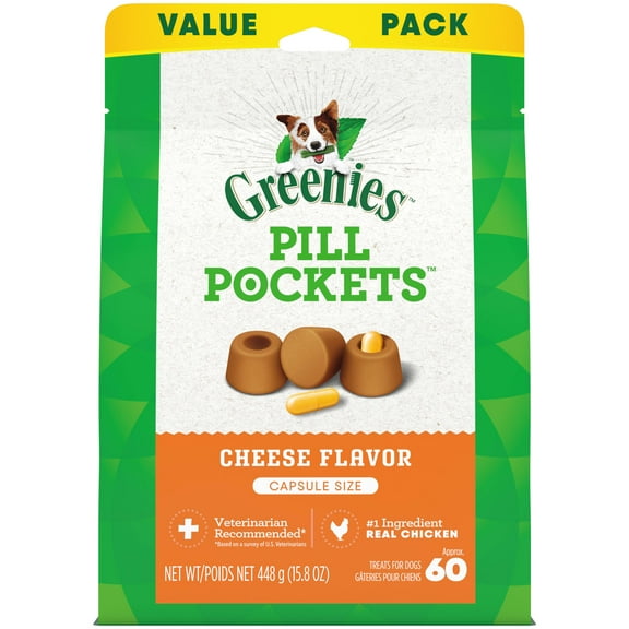 Greenies Pill Pockets For Dogs Cheese Flavor Large, Capsule Size Soft Dog Treats, 15.8 Oz, (60 Pk)